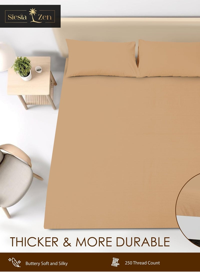 Siesta Zen™ 3 Pcs Set Premium T250 Cotton Rich Fitted Sheet Set Full Elastic 30cm Deep Pocket Fits for All, Ultra Soft, Breathable, Wrinkle Resistant (1 Fitted+2 Pillowcases) - Image 3